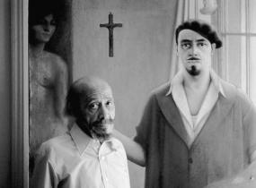 Archibald J. Motley, Jr. with his self-portrait “Self-Portrait (Myself at Work)”, c.1960s